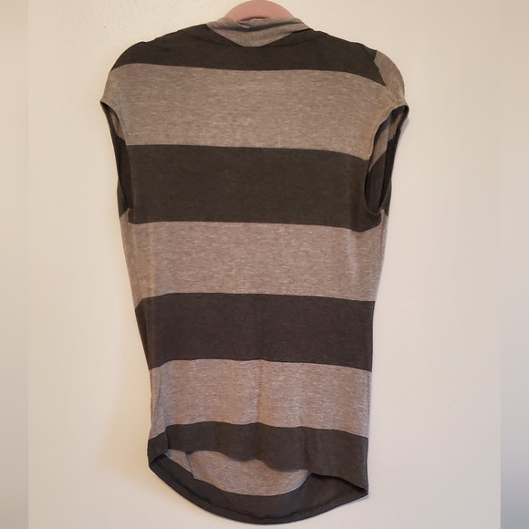 CAbi Wide Striped Black and Grey Cowl Neck Tee- size S - Picture 4 of 4